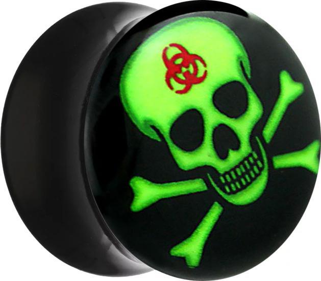 Produktbild Star Piercing Flared Plug mit grünem Totenkopf (ohne Messing, Acryl)