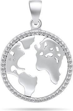 Actual product image Brilio Silver - Original silver pendant with clear zircons Map of the world PT96W