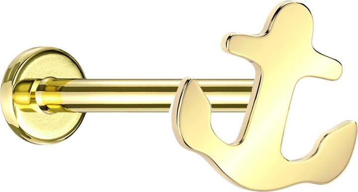 Star Piercing Micro Threadless Labret vergoldet Anker vergoldet (ohne Messing, Titan G23)