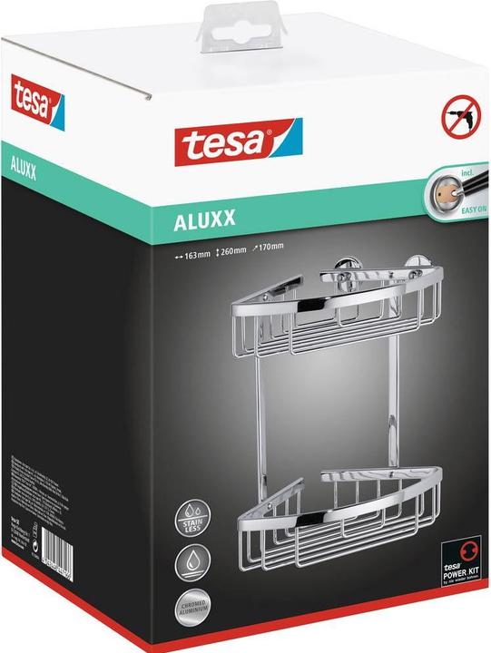 Produktbild tesa ALUXX Duschablage inkl. Klebelösung ohne Bohren (18 x 18 x 26.5 cm)