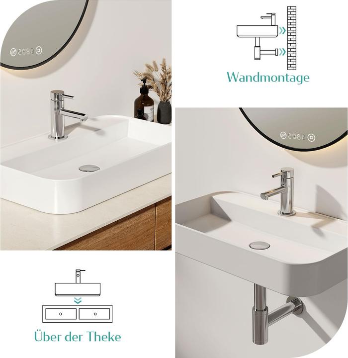 Produktbild Emke Aufsatzwaschbecken Rechteckiger Aufsatzwaschtisch Hänge Waschbecken Bad mit Hahnloch 500 x 400 (400 mm, 500 mm)