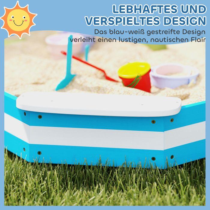 Actual product image Swisshandel24 Sandkasten 133 x 108 cm Sandkiste aus Holz Sandbox mit Sitzbank Blau