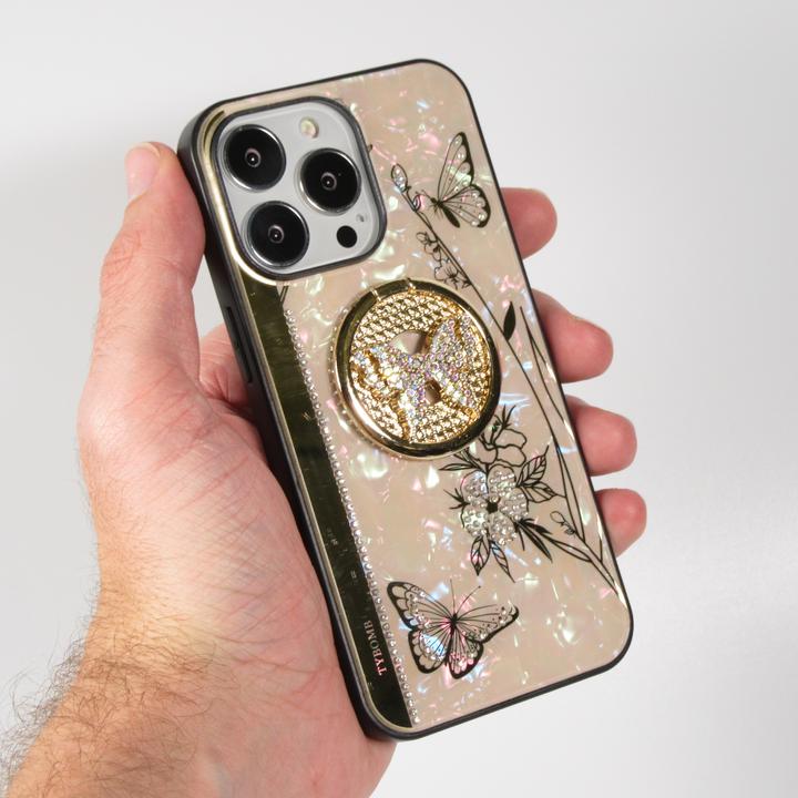 Produktbild PhoneLook Hülle Perlmutt Schmetterling Strass mit Videounterstützung (Apple iPhone 13 Pro Max)