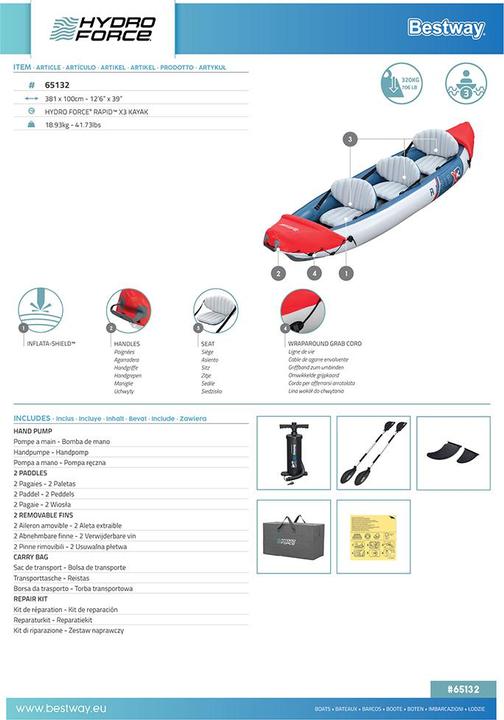 Etichetta energetica Bestway Set kayak a 3 posti Hydro Force Rapid X3 - 3,81 m (3 pers.)