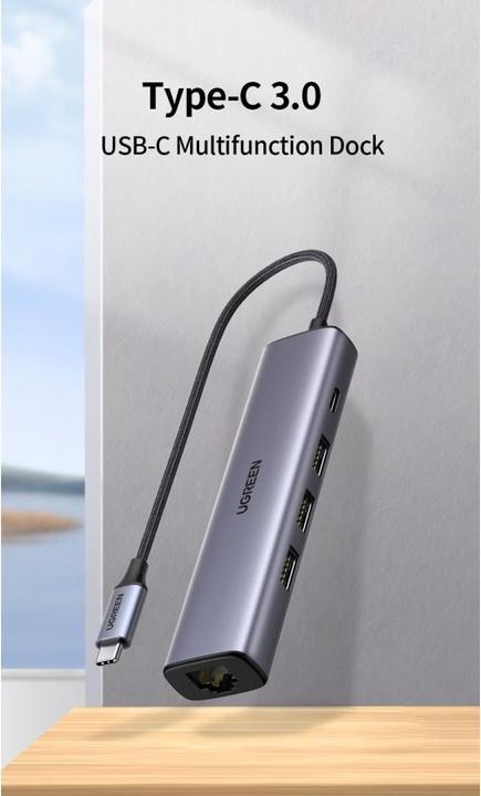 Produktbild Ugreen Gigabit Ethernet Adapter Hub mit USB PD (USB-C, 4 Ports)