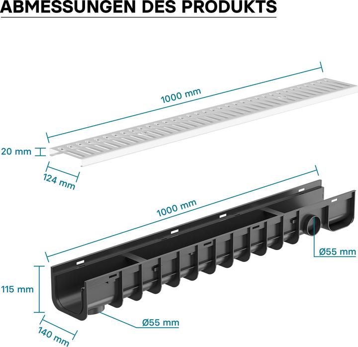 Produktbild Wiltec Entwässerungsrinne 1m Abdeckrost 1,5t verzinkt Ablaufrinne Abwasserrinne
