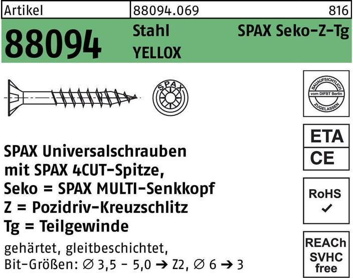 Productafbeelding Spax Schroef R 88094 Verzonken kop met punt/kruisuitsparing -PZ (100 Schroeven per stuk)