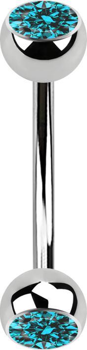 Star Piercing Micro Banane silber mit zwei Kugeln Kristall aqua (Chirurgenstahl 316L, ohne Messing)
