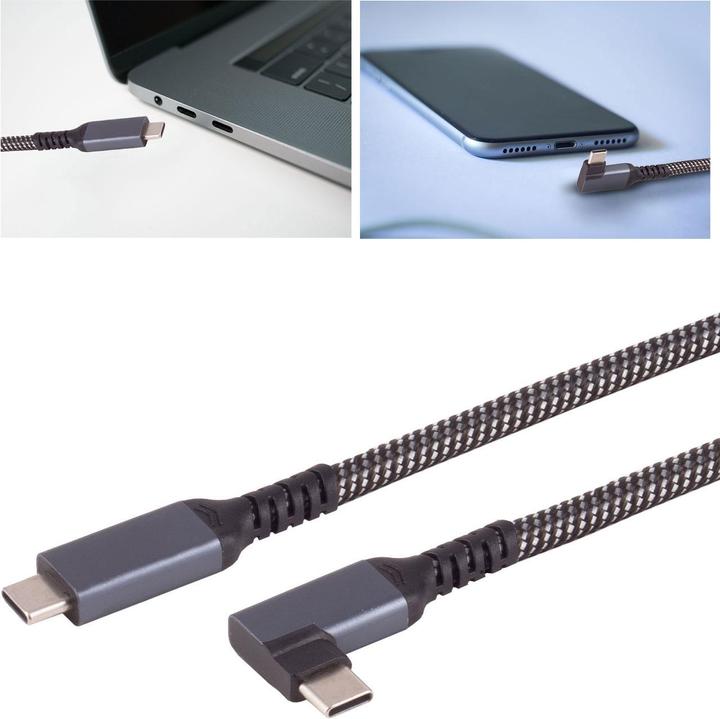 Immagine prodotto S-Impuls Set di 2 cavi di ricarica rapida da USB-C a USB-C con spina angolata a 90°, nero/bianco, 2 m, (2 m, USB 3.2 Gen 2)