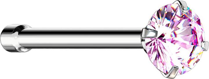 Star Piercing Nasenstecker gerade silber runder Kristall pink gefasst (ohne Messing, Chirurgenstahl 316L)