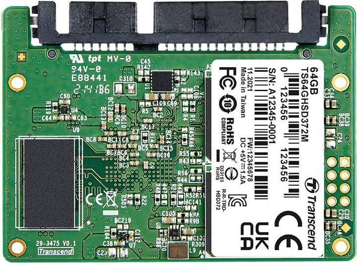Actual product image Transcend HSD372M. SSD Storage Capacity: 64 GB, SSD Form Factor: Half-slim, Read Speed: 53 (64 GB, PCI-Express)