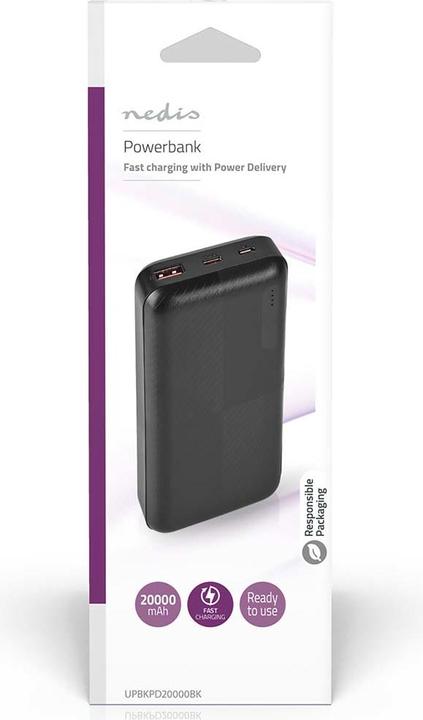 Immagine prodotto Nedis Powerbank | 20000 mAh | 2x 3.0 A | Numero di uscite: 2 | Connessione di uscita: 1x USB-A / 1x U (20000 mAh, 18 W, 74 Wh)