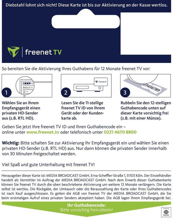 Produktbild Freenet Guthabenkarte 12 Monate (DVB-T2)