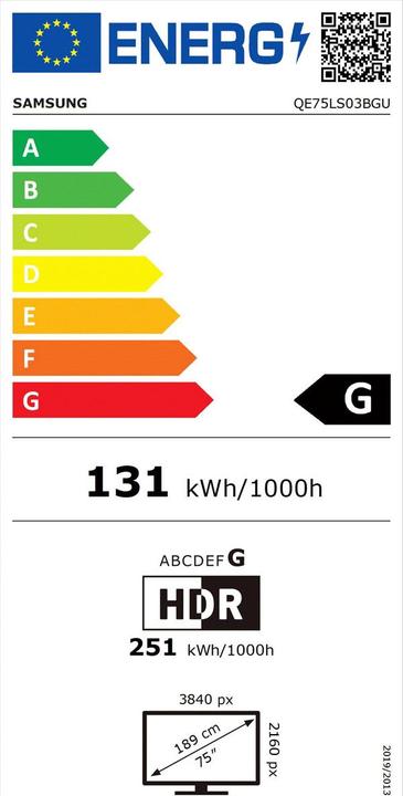 Energie-Label Samsung The Frame QE75LS03B (75", LS03B, QLED, 4K, 2023)
