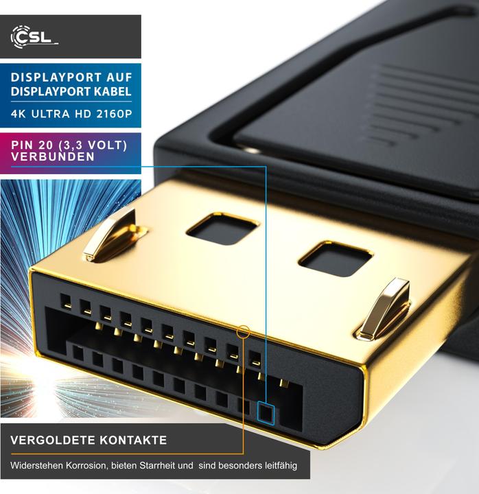 Image du produit CSL Câble DisplayPort 4k 60Hz Ultra HD - DisplayPort 1.2 vers DP 4K 1.2 y compris le transfert audio (5 m, DisplayPort)
