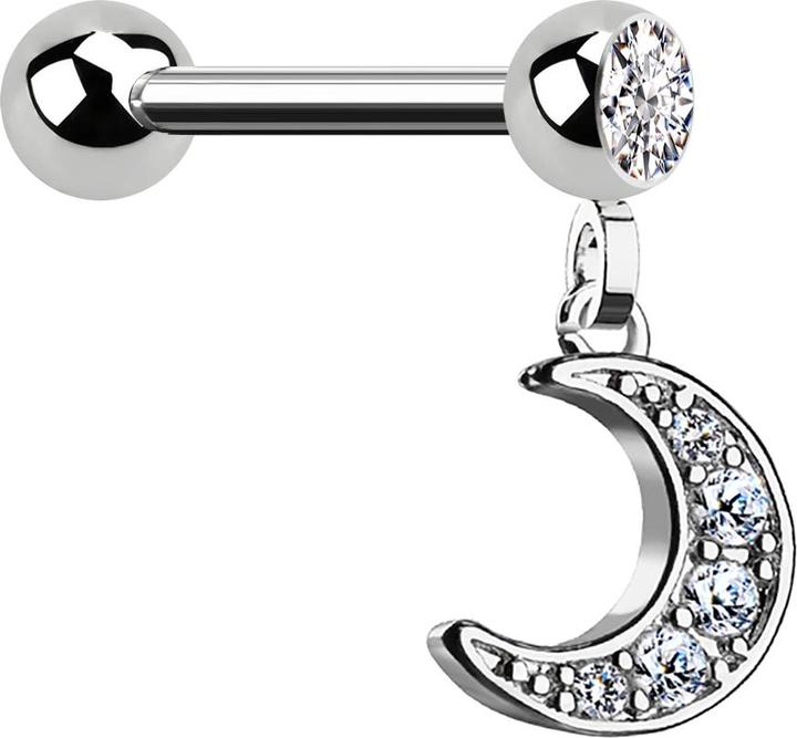 Star Piercing Micro Barbell silber mit Kugel und Anhänger Halbmond (Messing, Chirurgenstahl 316L)