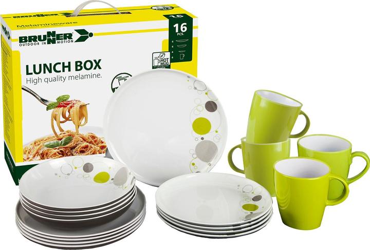 Produktbild Brunner 0830155N.C7B Geschirr-Set Space 16 tlg., Weiss/Grau/Grün (16 Stück)
