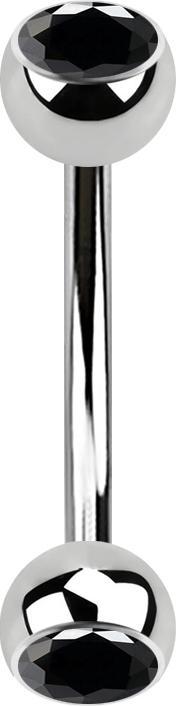 Star Piercing Banane silber mit zwei Kugeln Kristall schwarz (ohne Messing, Chirurgenstahl 316L)