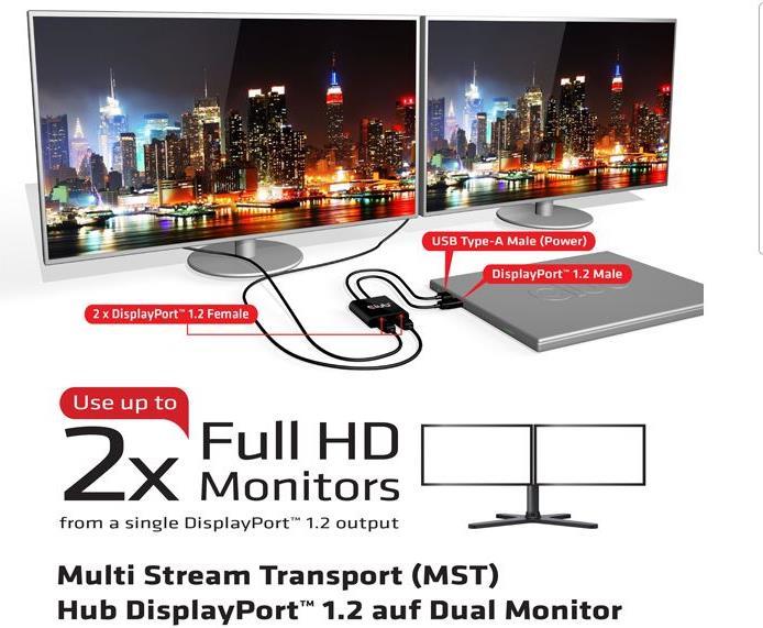 Actual product image Club 3D Multi Streaming Transport Hub 1xDP input to 2xDP output