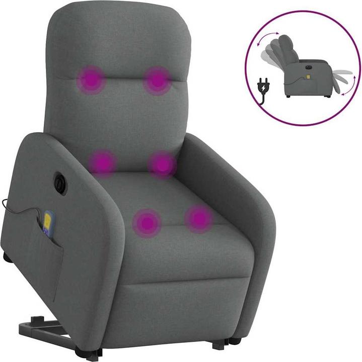 VidaXL Elektrischer Massagesessel mit Aufstehhilfe Dunkelgrau Stoff