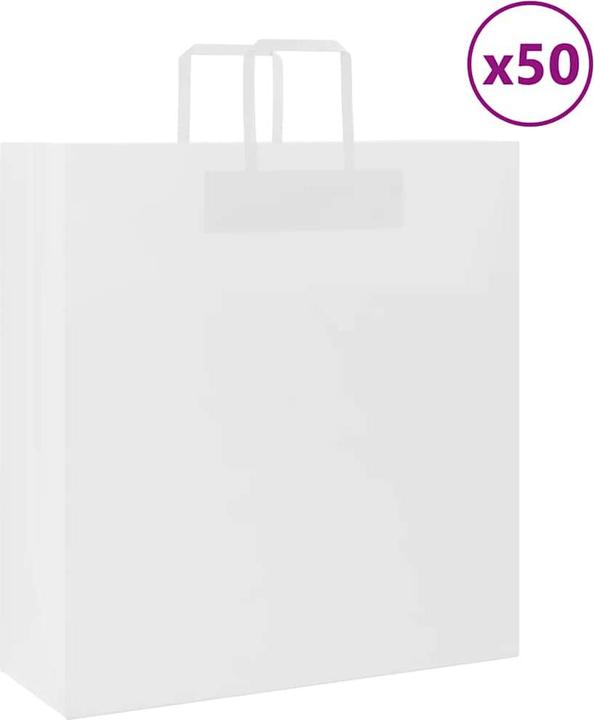 Produktbild VidaXL Kraftpapiertüten 50 Stk. mit Henkel Weiss 45x17x48 cm Papiertüte (Geschenktüte, 50 x)