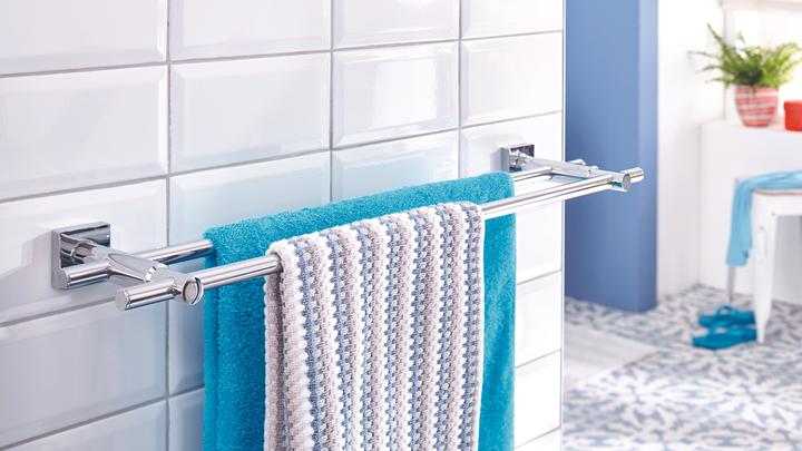 Actual product image tesa HUKK bath towel rail with two arms incl. adhesive solution without drilling