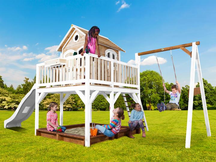 Immagine prodotto Axi Liam Playhouse con altalena singola marrone/bianco - scivolo bianco