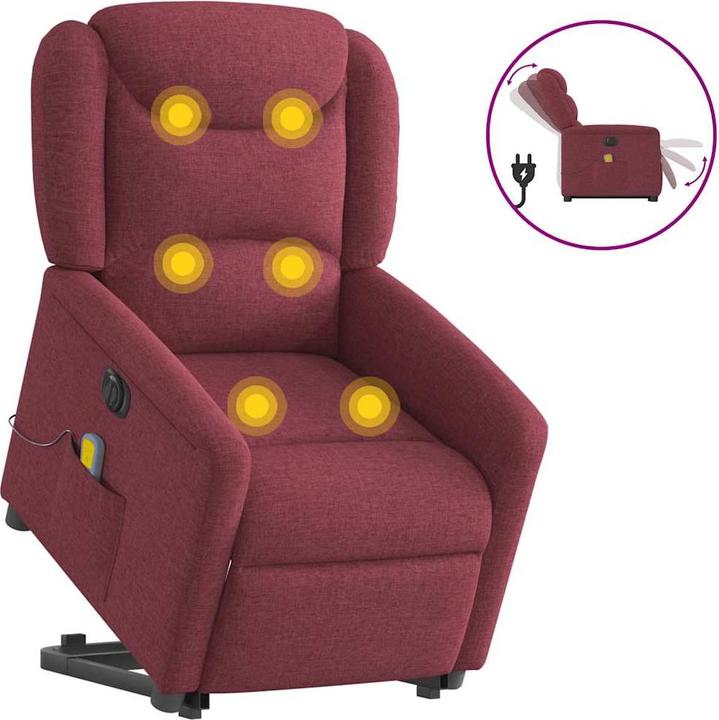 VidaXL Elektrischer Massagesessel mit Aufstehhilfe Weinrot Stoff