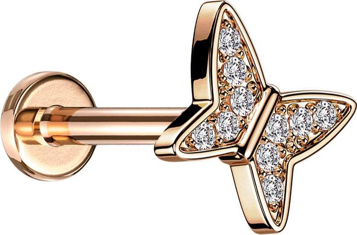 Star Piercing Micro Labret Innengewinde rosegold Schmetterling Kristalle silber (Messing, Chirurgenstahl 316L)