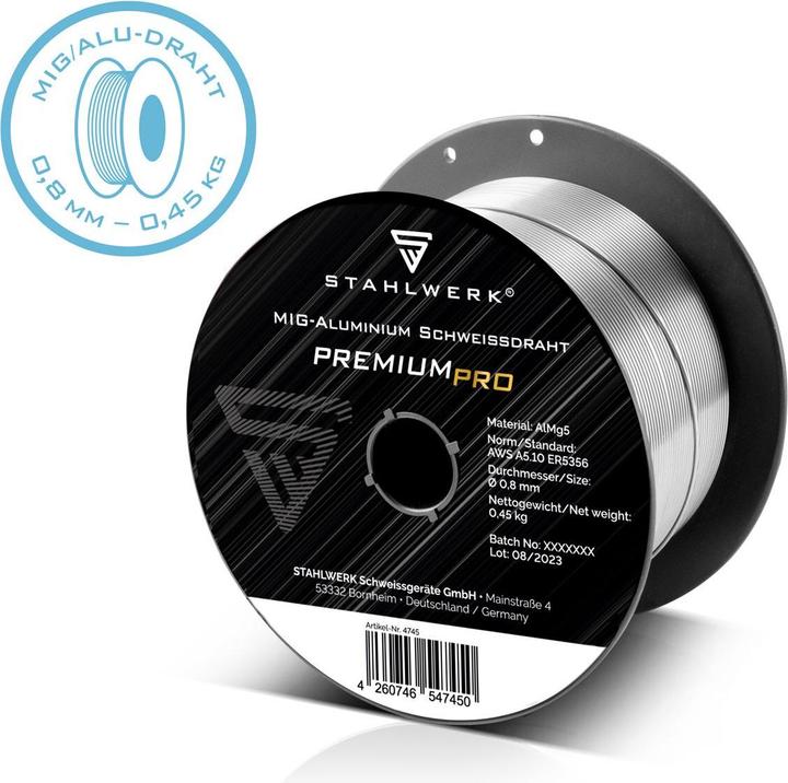 Produktbild Stahlwerk Schweissdraht MIG MAG Aluminium ER5356 AlMg5 0,8 mm 0,45 kg Drahtrolle
