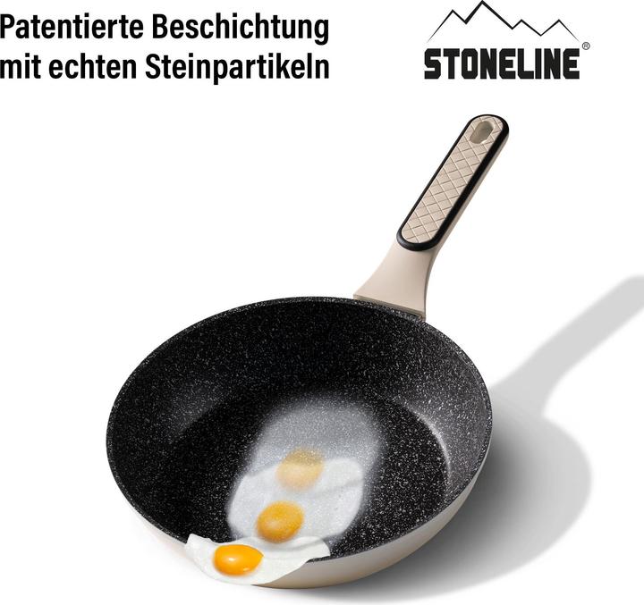 Produktbild Stoneline ® Creme Kochgeschirr-Set 11-teilig mit Deckeln, beschichtete Töpfe & Pfannen (Pfannenset + Topfset, Keramik)