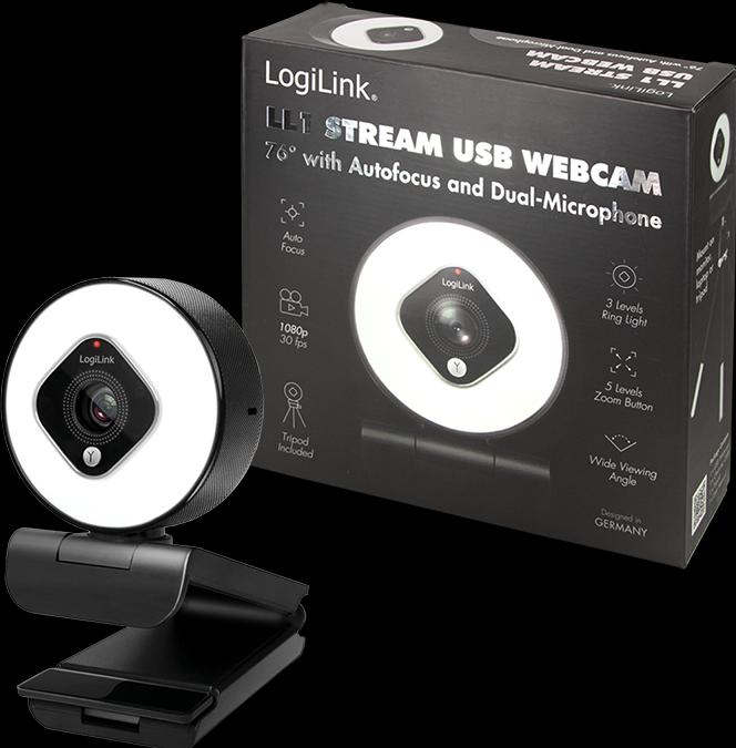 Produktbild LogiLink UA0384 Webcam LL1 Stream, USB 2.0, HD 1920x1080, 76 degree, black (2.10 Mpx)