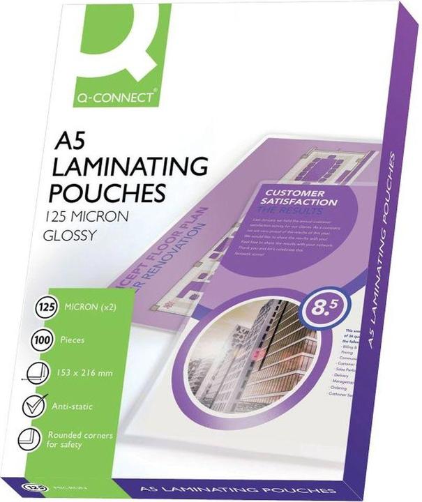 Productafbeelding Q-Connect Lamineerfolies glanzend (A5, 100 Stuk, 125 µm)