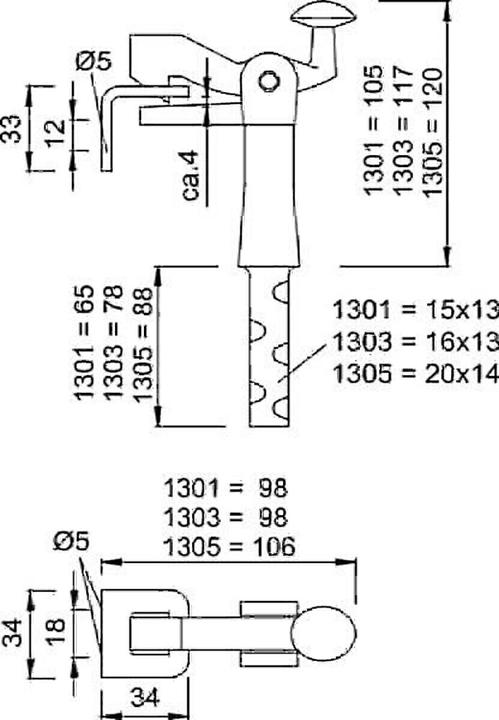 Actual product image Kws Gate stop 1301/1303/1305 Malleable cast iron black 105 mm 15x13 mm (1 Piece)
