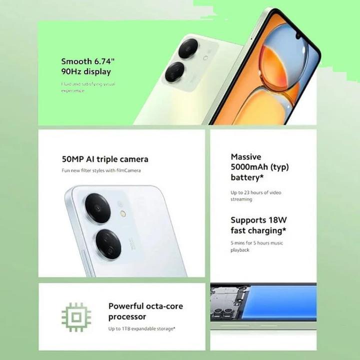 Produktbild Xiaomi Redmi 13C 8Gb 256Gb 6.74' Dual (256 GB, Clover green, 6.74", Dual SIM, 4G)