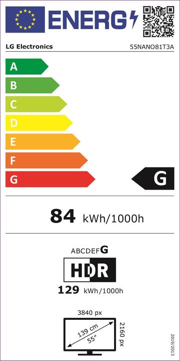Energy Label LG 55NANO81T3A (55", NANO81, Nano-Cell, 4K)