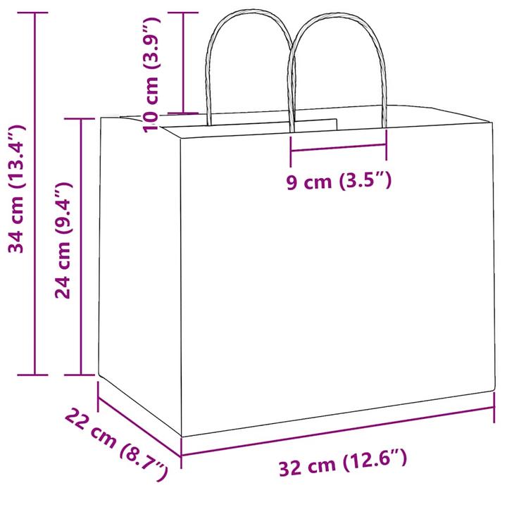 Produktbild VidaXL Kraftpapiertüten 250 Stk. mit Henkel Weiss 32x22x24 cm Papiertüte (Geschenktüte, 250 x)