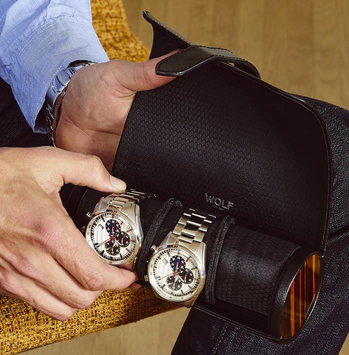 Actual product image Sophisticated genuine leather Roadster watch roll for 3 wristwatches with additional jewellery