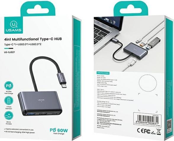 Productafbeelding Usams US-SJ627 4in1 Multifunctionele Type-C HUB Type-C*1+USB3.0*1+USB 2.0*2 (USB-C, 4 Havens)