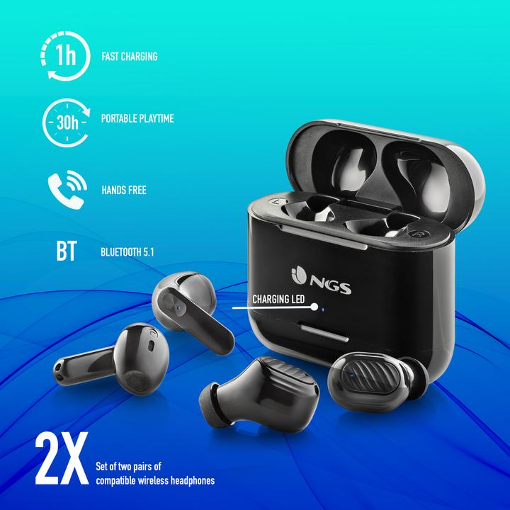 Produktbild NGS Artica duo black (5 h, Kabellos)