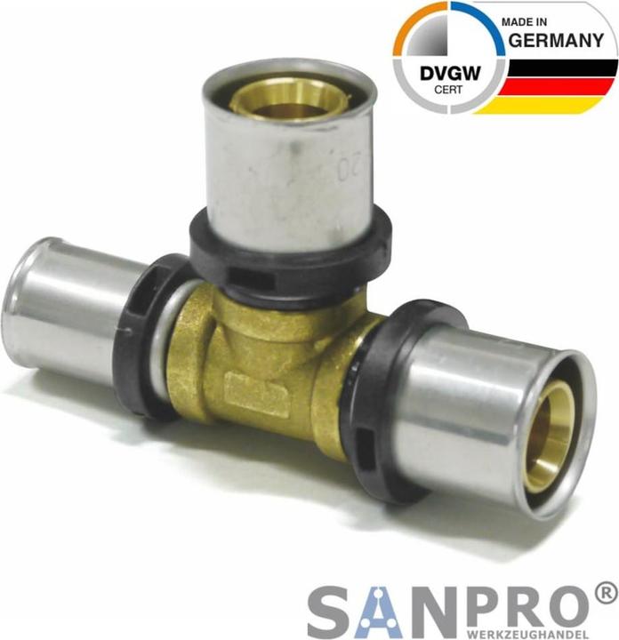 Sanpro THPRESS Pressfitting T-Stück Abgänge reduziert 26x3 - 20x2 - 20x2 (T-Verbindung)