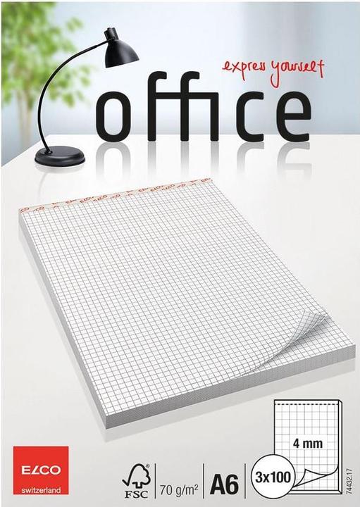 Immagine prodotto Elco Blocco note Office, 4mm, 3 pezzi (A6, Quadretti, Copertina rigida)