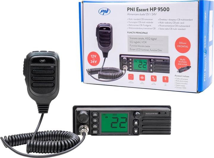 Immagine prodotto PNI Radio CB Escort HP 9500 Multistandard, altoparlante anteriore, ASQ, VOX, Scan, 4W, AM-FM