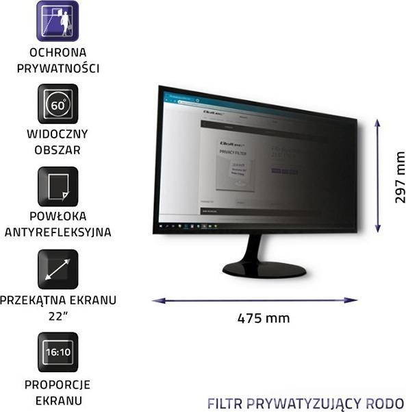 Actual product image Qoltec 51056 View protection filter (22 inch) (22", 16 : 10)