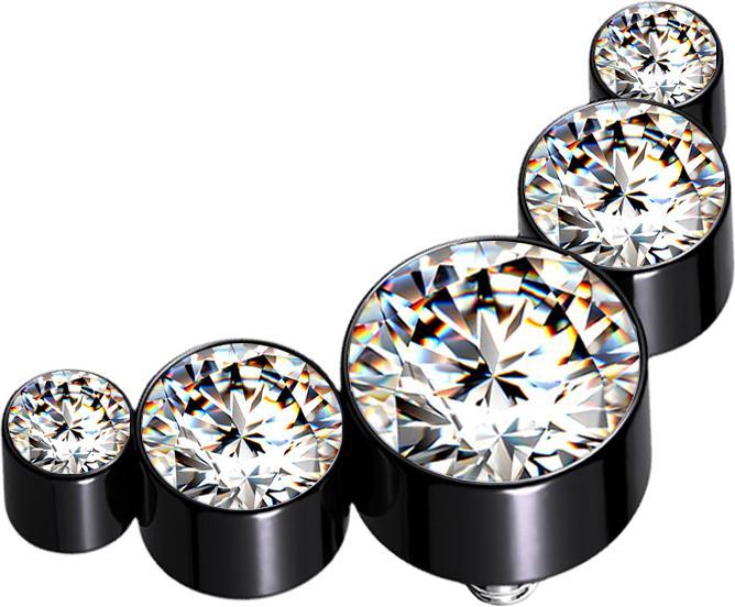 Star Piercing Dermal Anchor schwarz fünf Kristalle silber (Chirurgenstahl 316L)