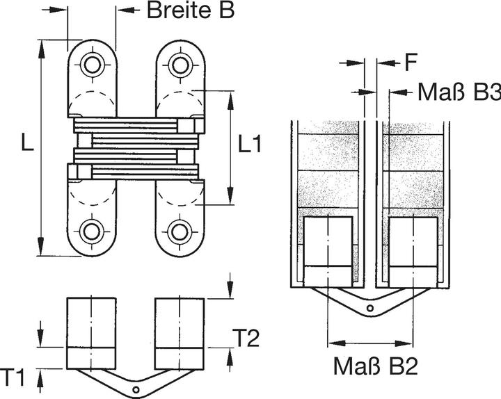 Produktbild Soss Einlass-Scharnier, 95,5x19 mm, ÖW 180°, Zamak vernickelt