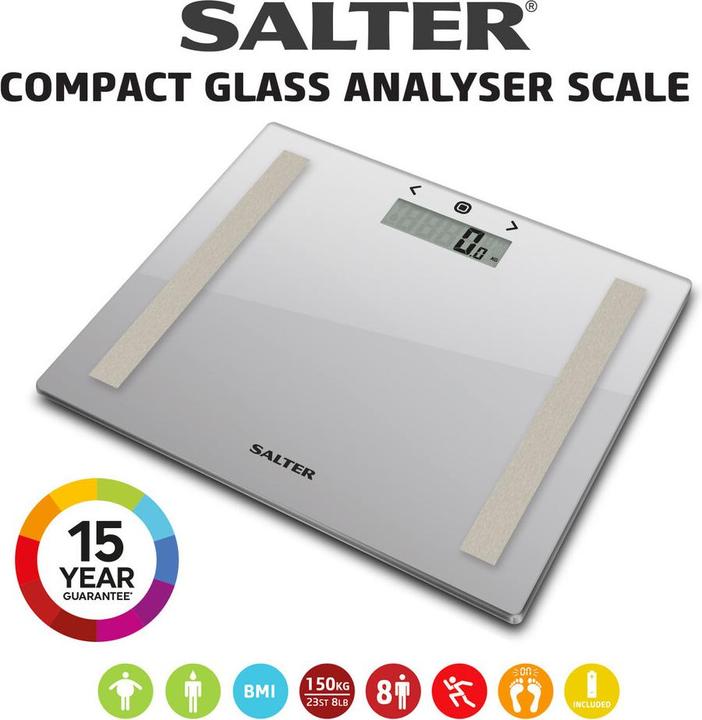 Immagine prodotto Salter 9113 SV3RAREU16 Bilancia da bagno compatta in vetro - Argento (150 kg)