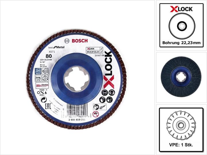Produktbild Bosch Professional Zubehör PRO X571 X-Lock Fächerschleifscheibe, 125 mm, G80 (80)