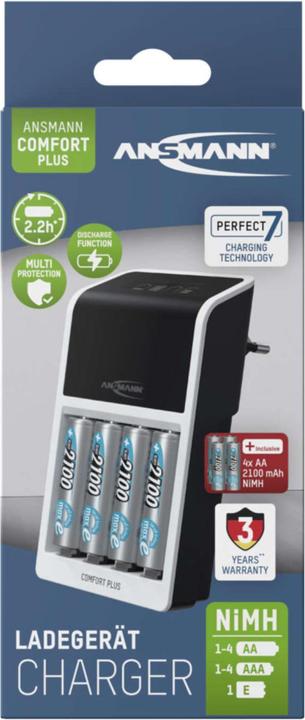 Produktbild Ansmann Comfort Plus Schnell-Ladegerät für NiMH Akkus, AA oder AAA (1 Stk., AA, AAA, 2100 mAh, Ladegerät inkl. Akku)