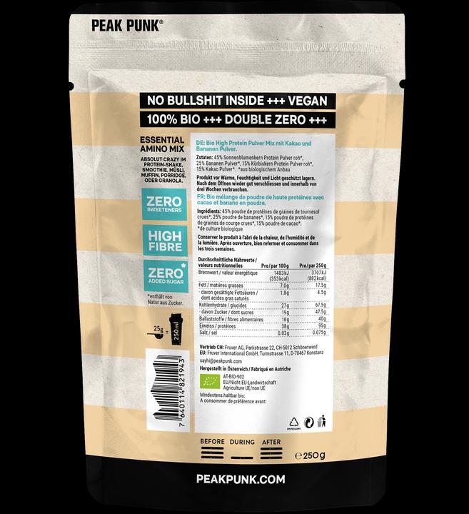 Immagine prodotto Peak Punk Frullato biologico ad alto contenuto di proteine (Cacao, Banana, 1 pz., 250 g)
